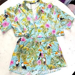 Zara Matching Set - tropical crop top & shorts size XL